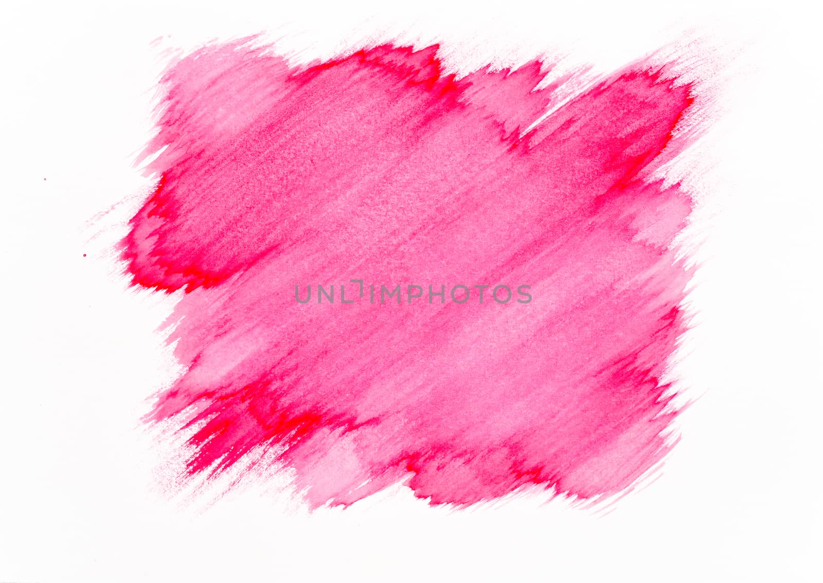 Red watercolor brush stroke on white paper background.