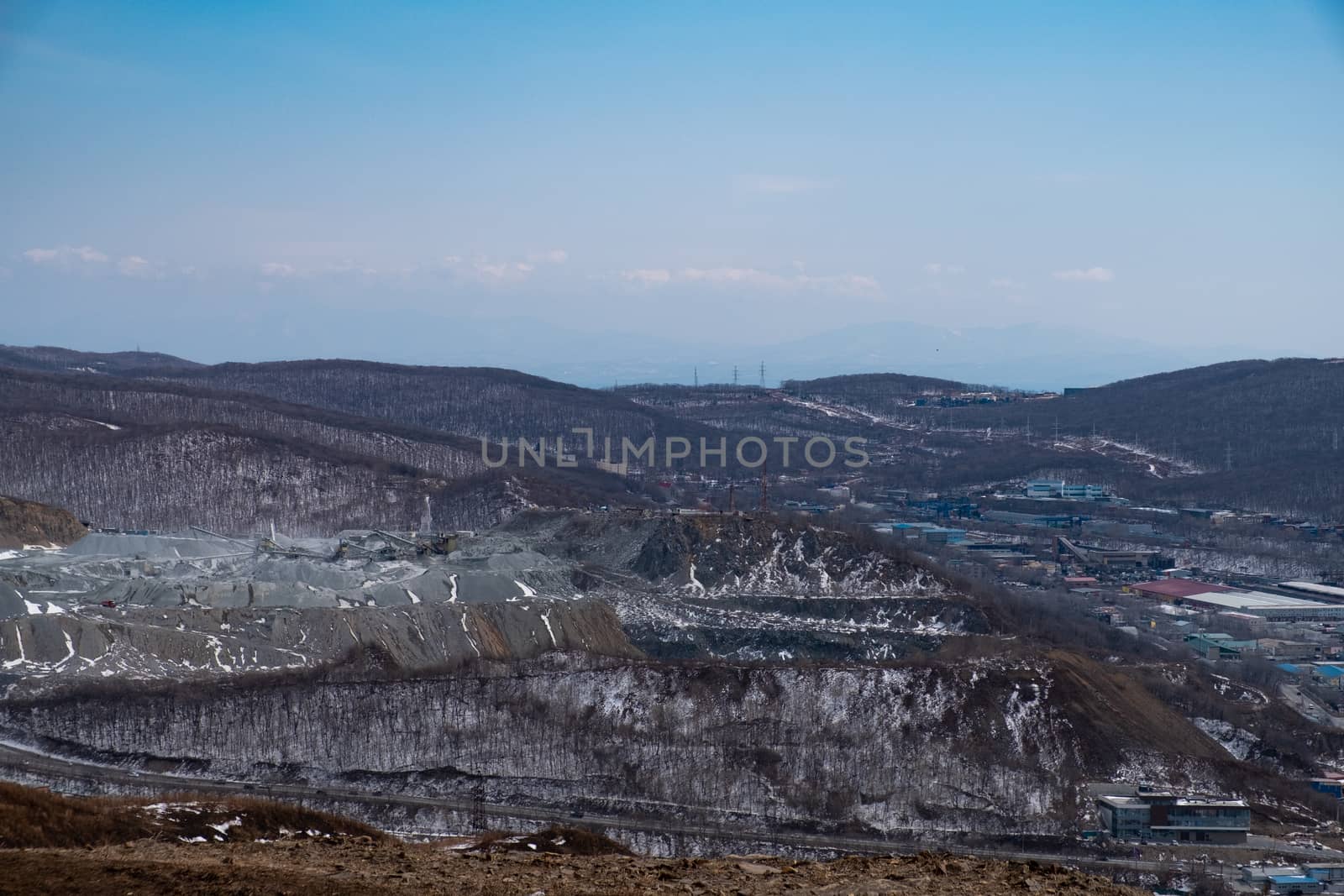 Quarry in the city of Vladivostok. Andesite mining and crushed stone production .