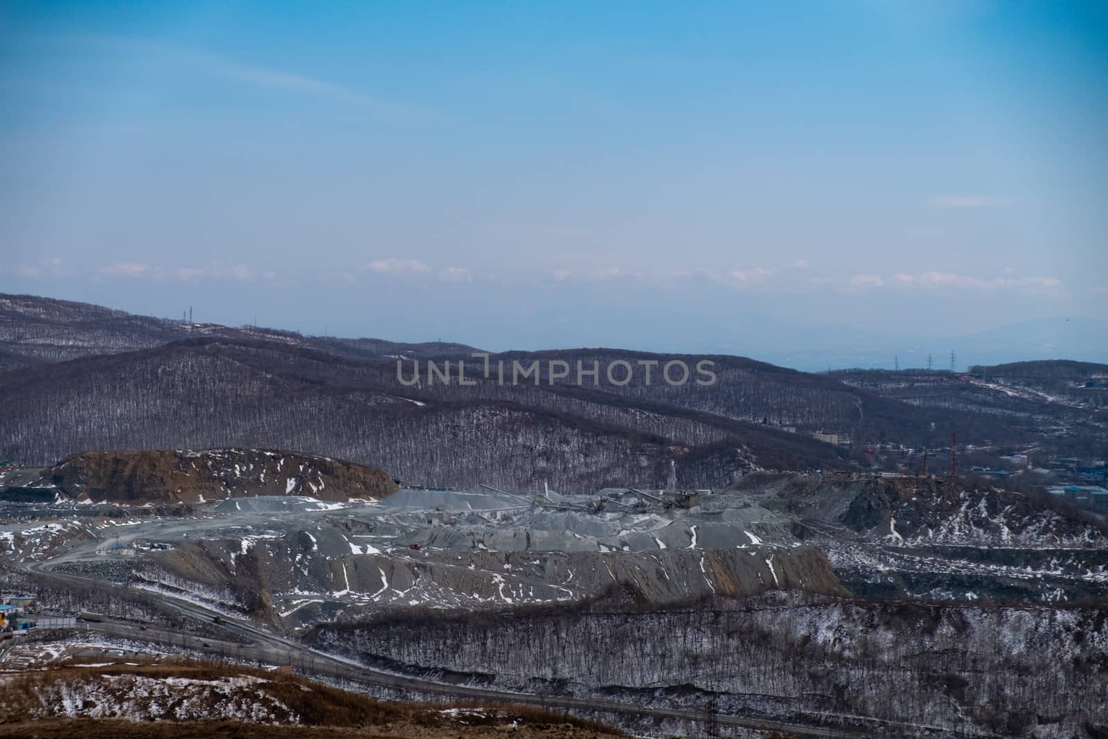 Quarry in the city of Vladivostok. Andesite mining and crushed stone production .