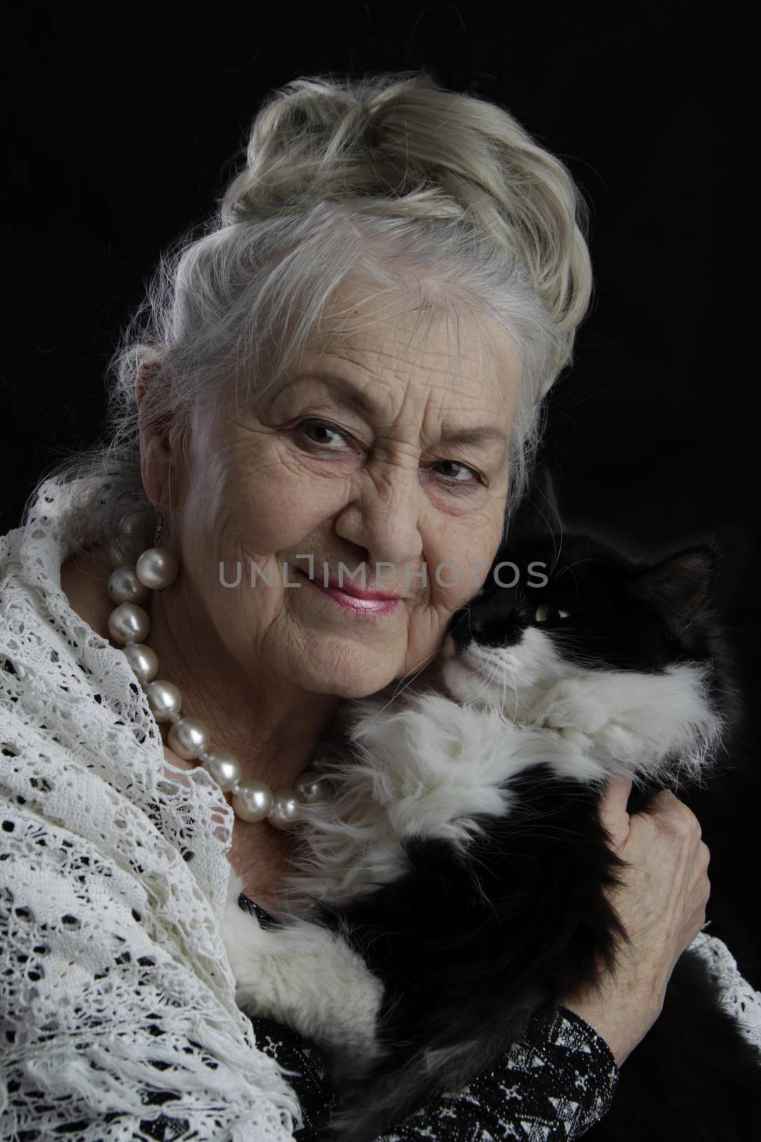 Very old woman with a cat. by Sviatlana