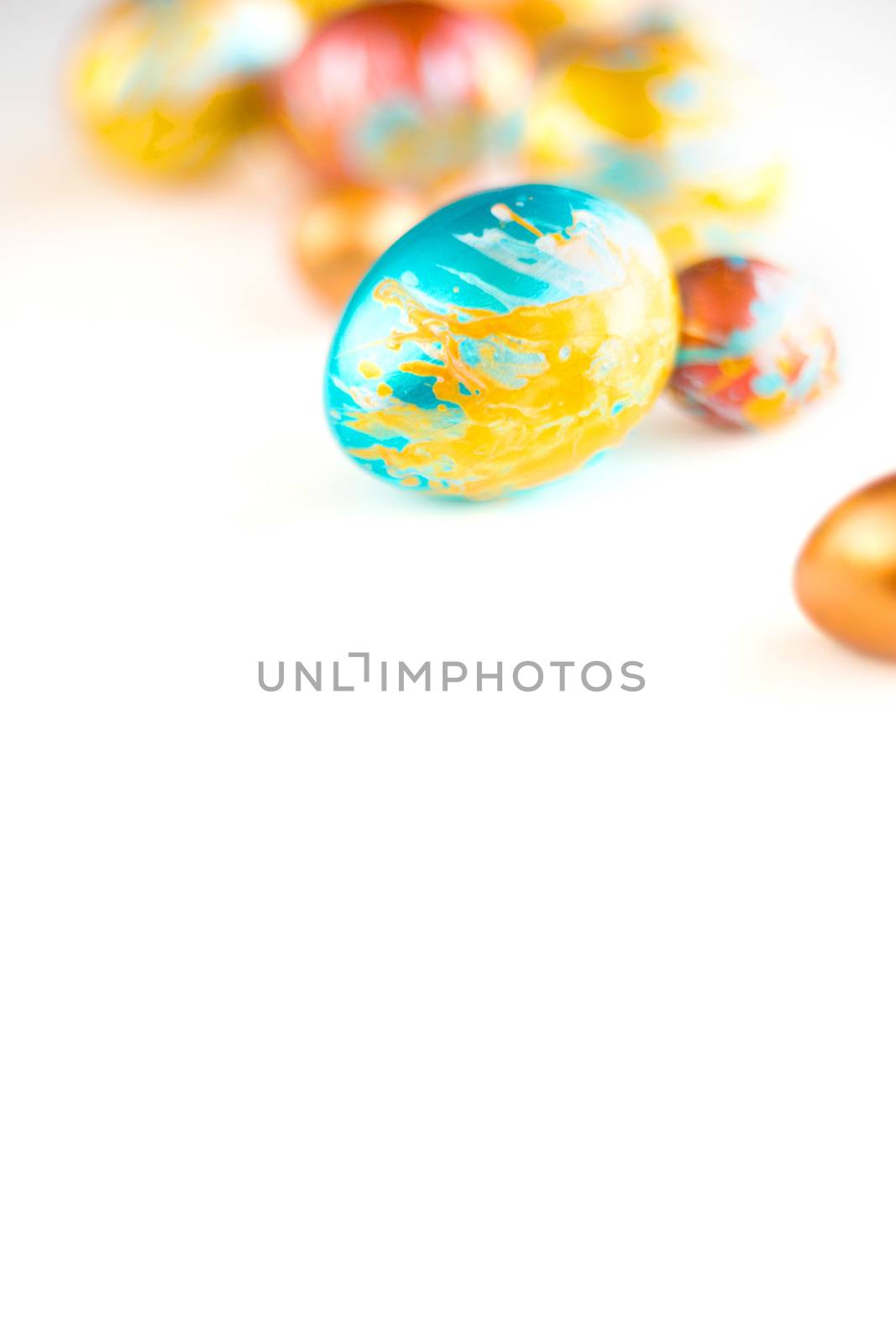 Perfect colorful handmade easter eggs isolated on white background , shape of border frame corner with copy space for text content , happy easter card