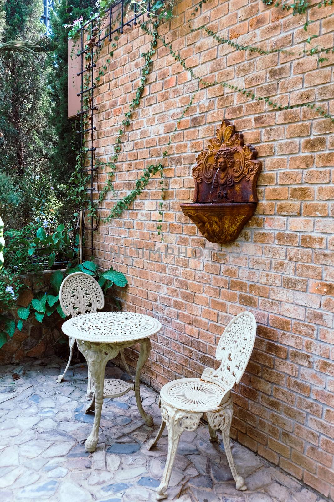 Old vintage furniture in garden