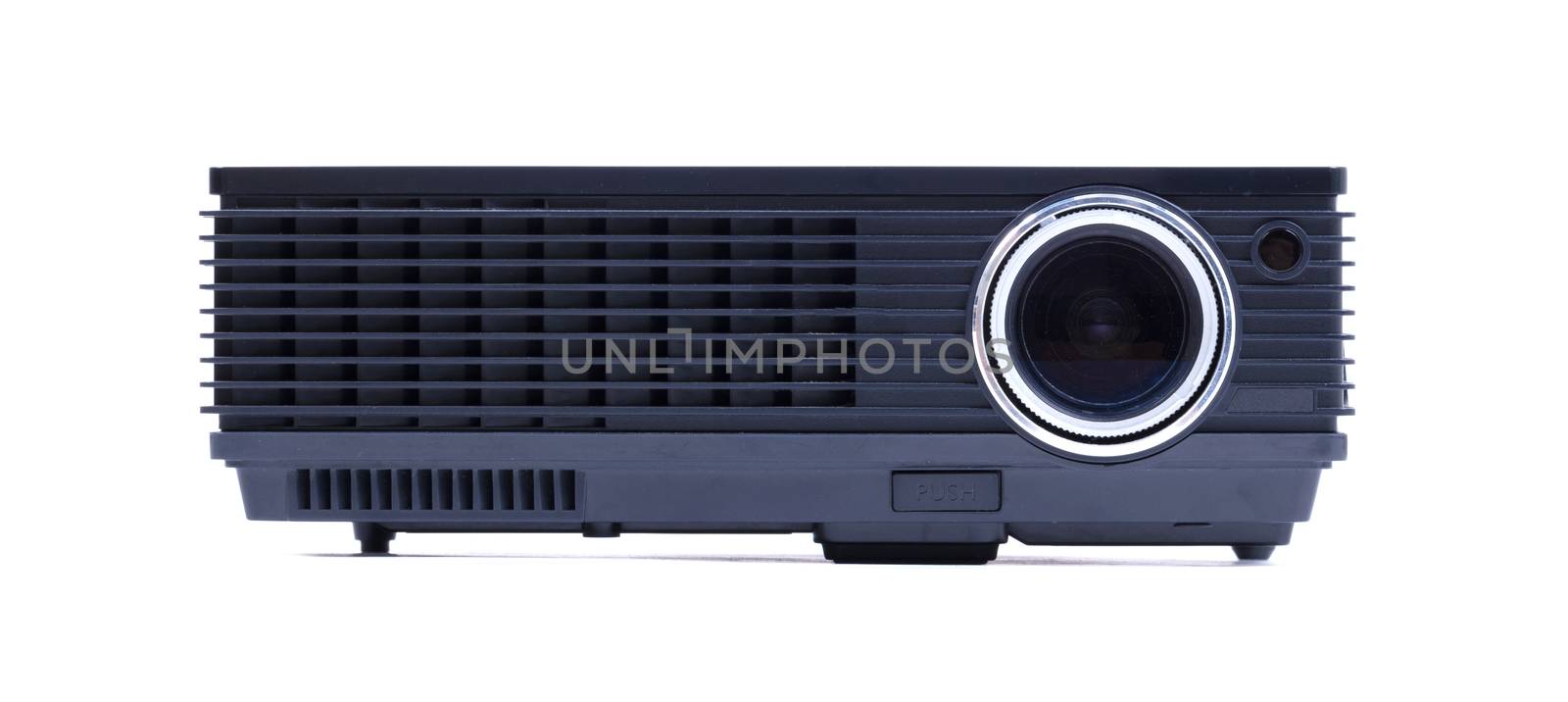 Black home cinema projector, isolated on white background