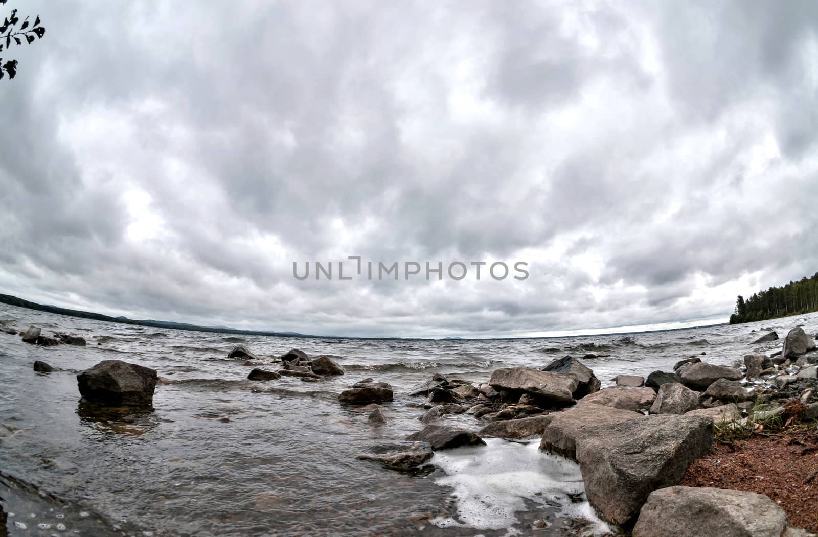 rocky shore with lake view, South Ural lake Uvildy