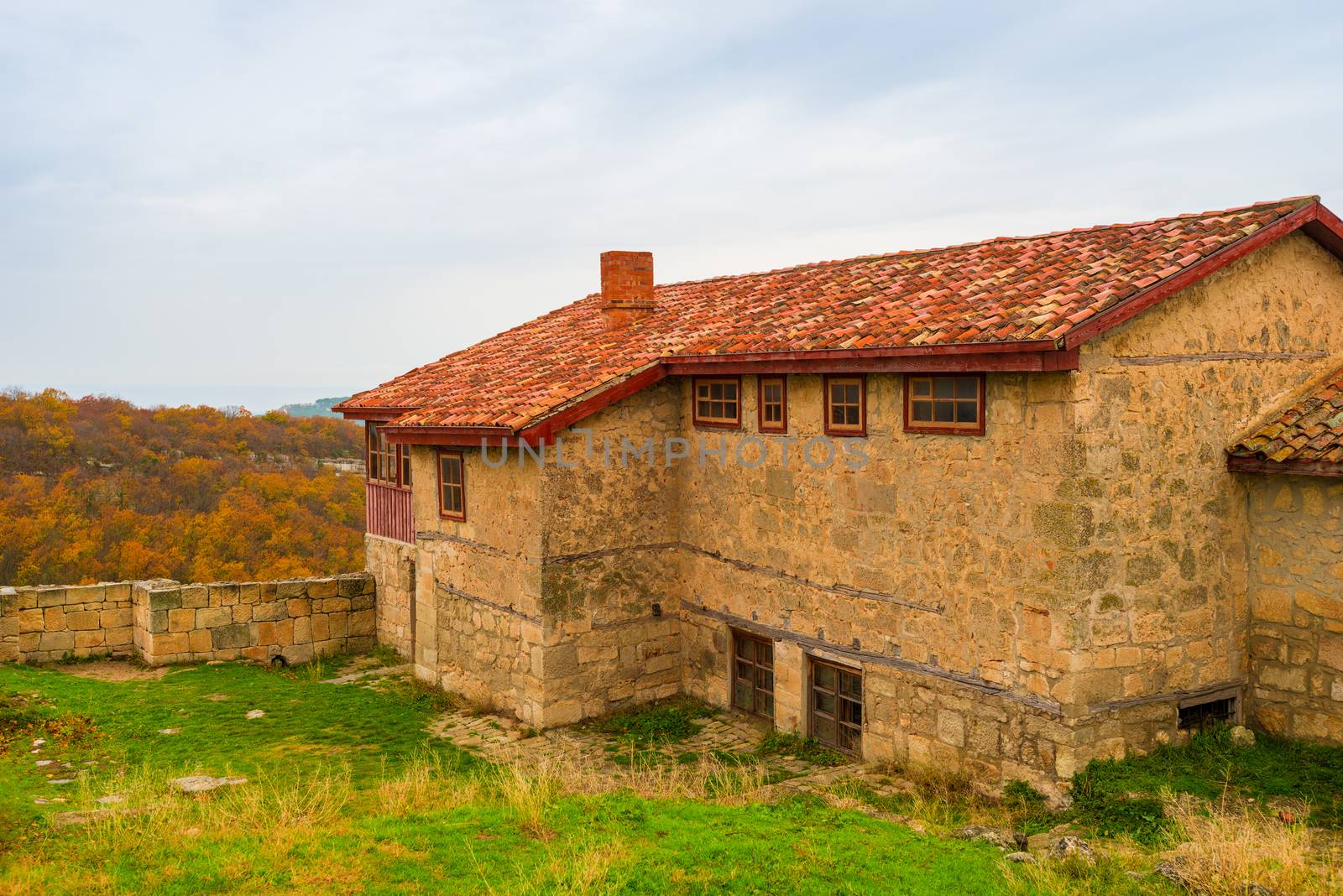 Stone house on the mountain in the cave town of Chufut-Kale in Crimea, Russia