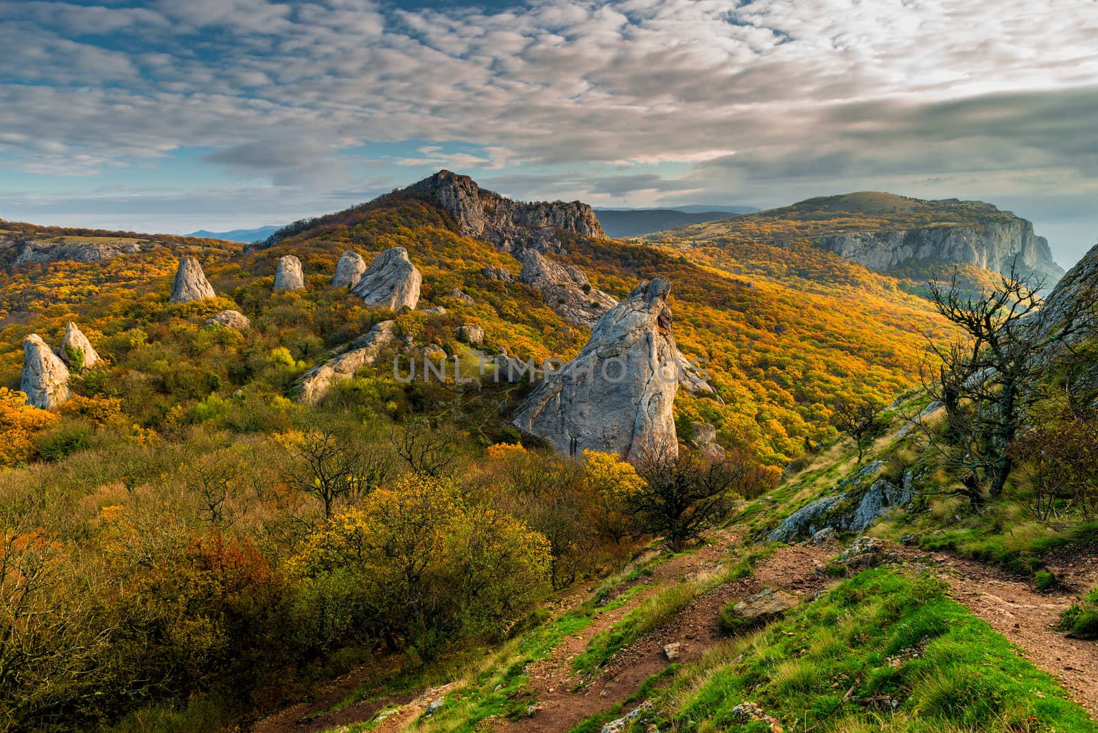 View of the landmark of the Crimea-Sun Temple in the mountains