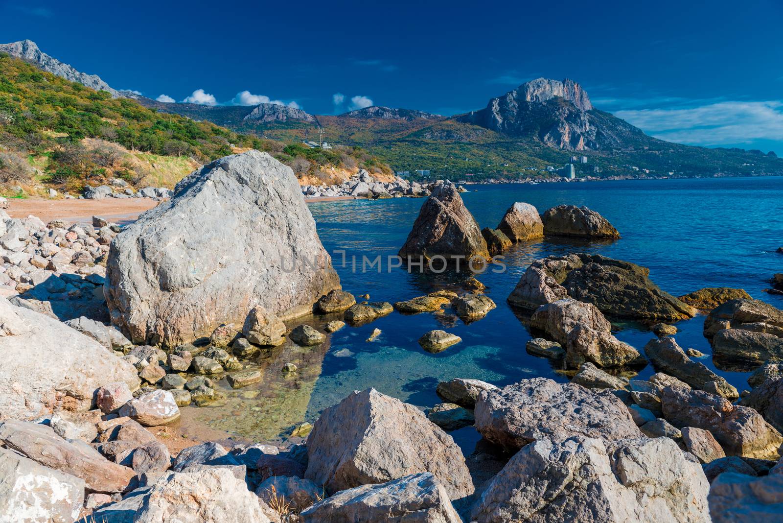 Large stones on the sea, beautiful seascape, Laspi bay, Crimea, Russia