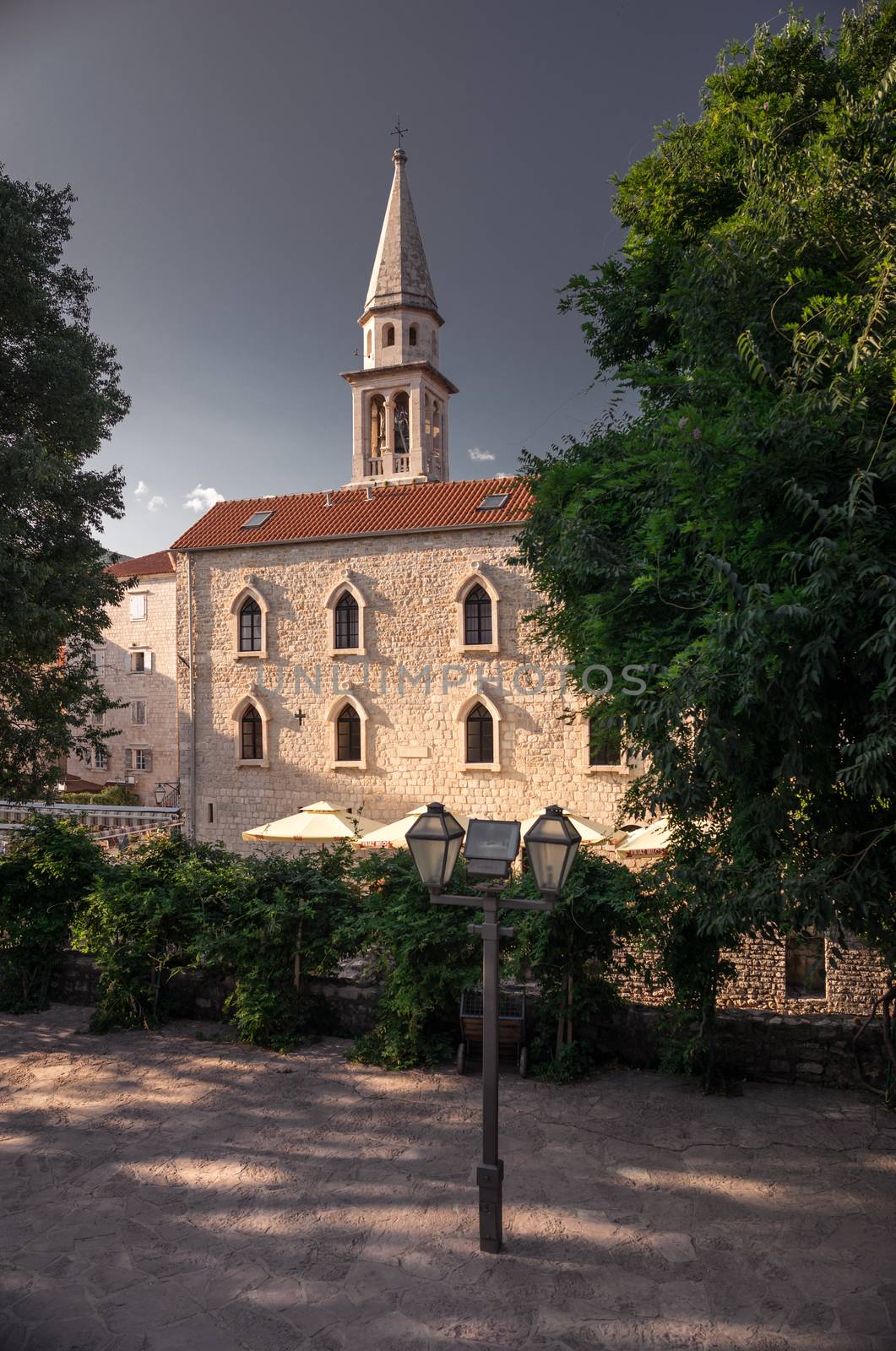 Budva, Montenegro - 07.10.2018.  St. Johns Church in Budva old town on a sunny summer day