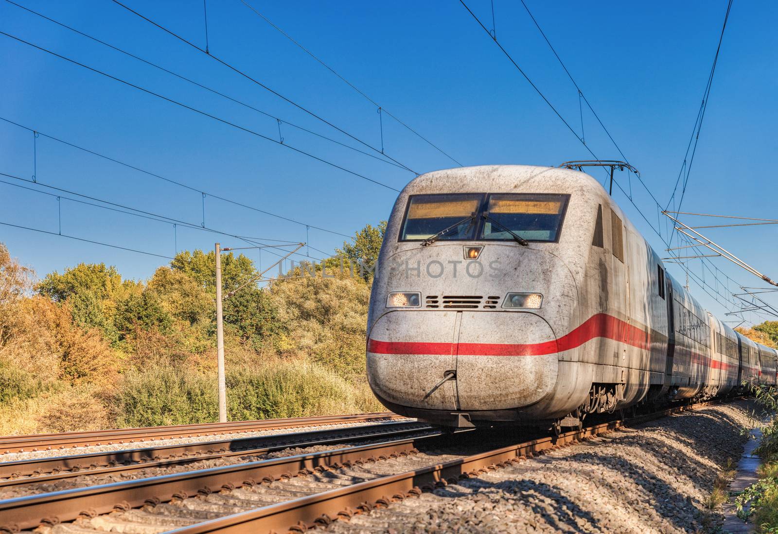 German country train on a golden autumn day.