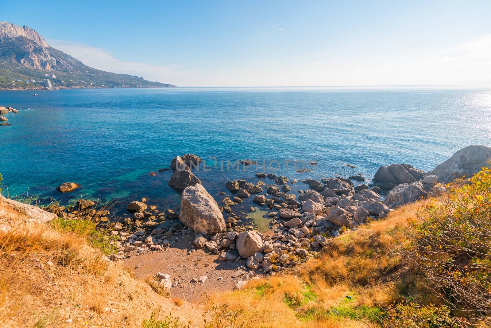 The sea, mountains and horizon-a beautiful laconic landscape of the Crimea