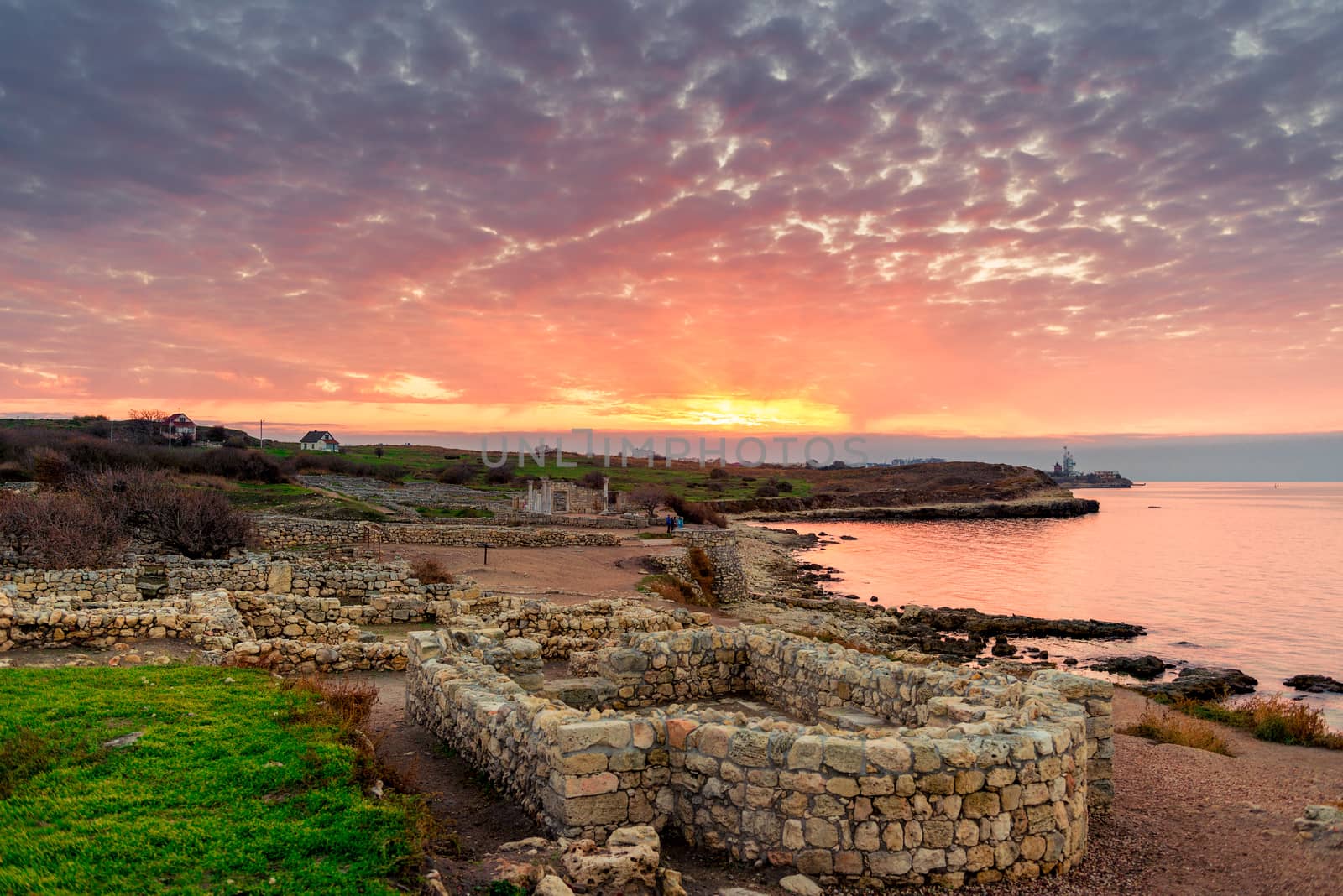 View of the ruins of Ancient Chersonesos at sunset, picturesque by kosmsos111