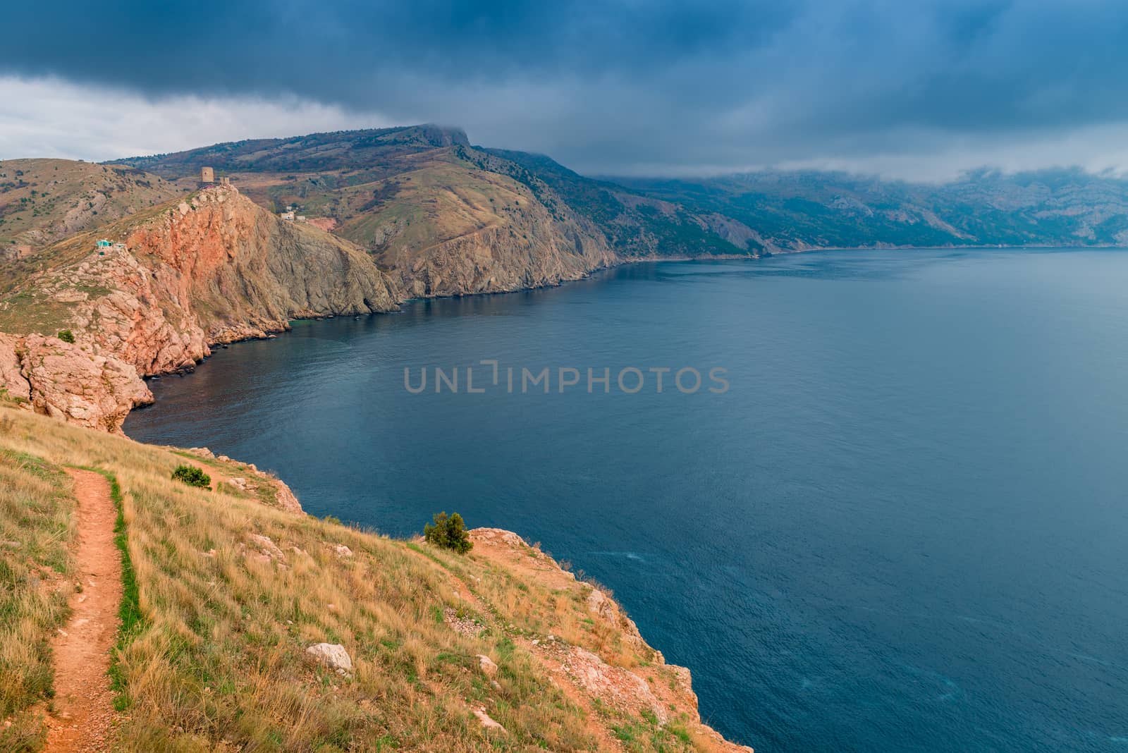 autumn landscape Black Sea and mountains of the Crimean peninsula, Russia