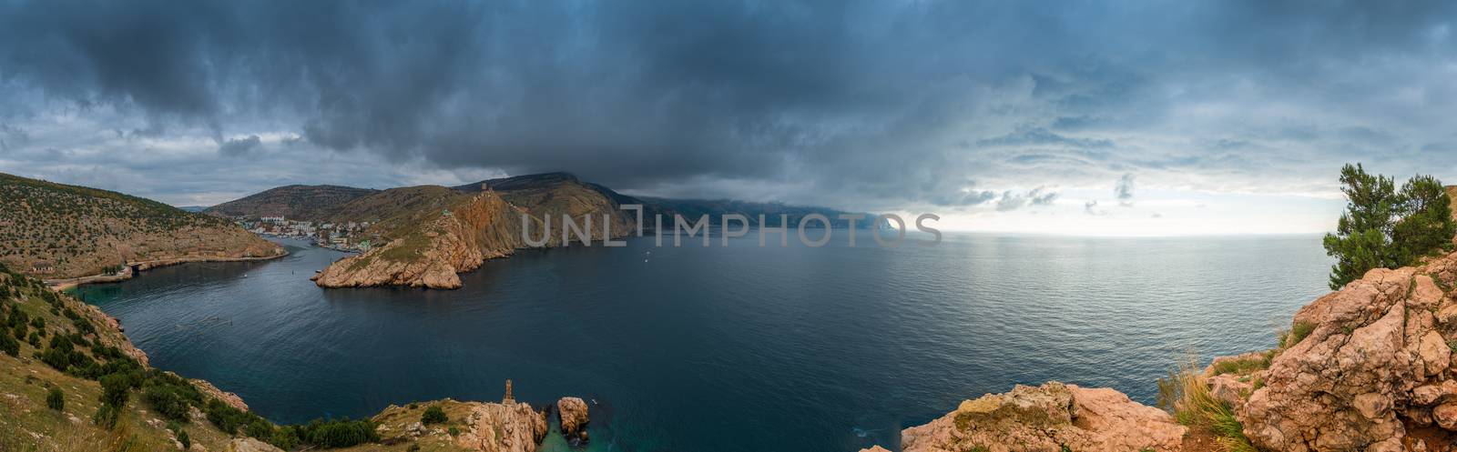 Panoramic dramatic view of the sea and Balaklava bay in Crimea, by kosmsos111