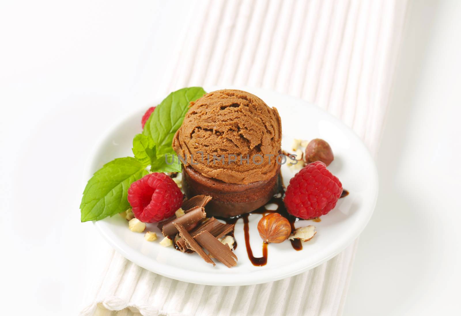 Mini chocolate hazelnut cake with ice cream by Digifoodstock