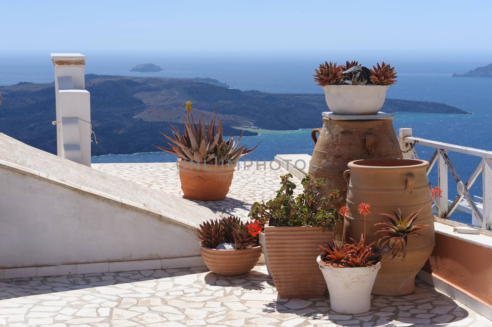 Typical street view of Fira village, Santorini island, Greece