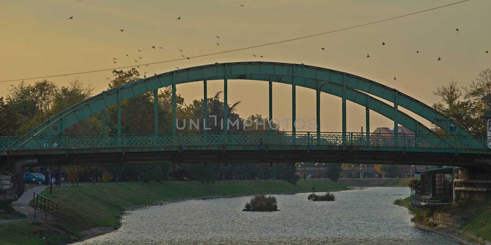 Steel bridge that crosses Begej river in Zrenjanin, Serbia