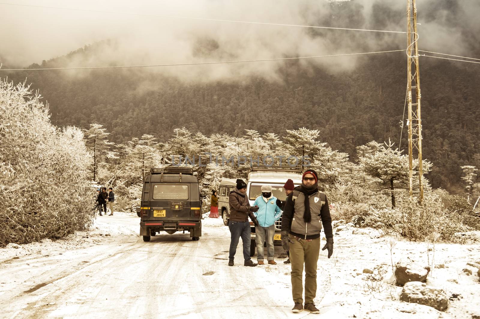 Shimla, Himachal Pradesh, December 25, 2018: Incessant snowfall has prompted tourist to temporarily halt. Nearby places Summer Hills, Jakhoo, Chadwick Falls, Kufri, Mall Road blocked due to snowfall.