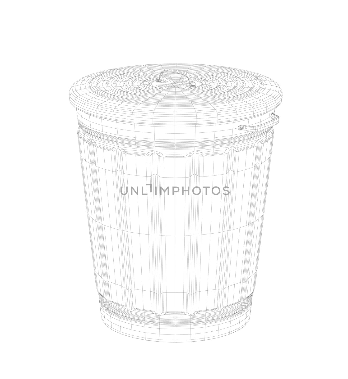 3D wire-frame model of trash can on white background