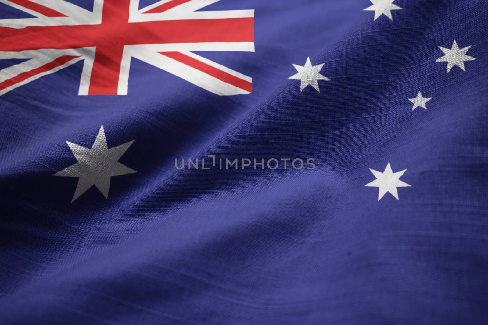 Closeup of Ruffled Australia Flag, Australia Flag Blowing in Win by shaadjutt36