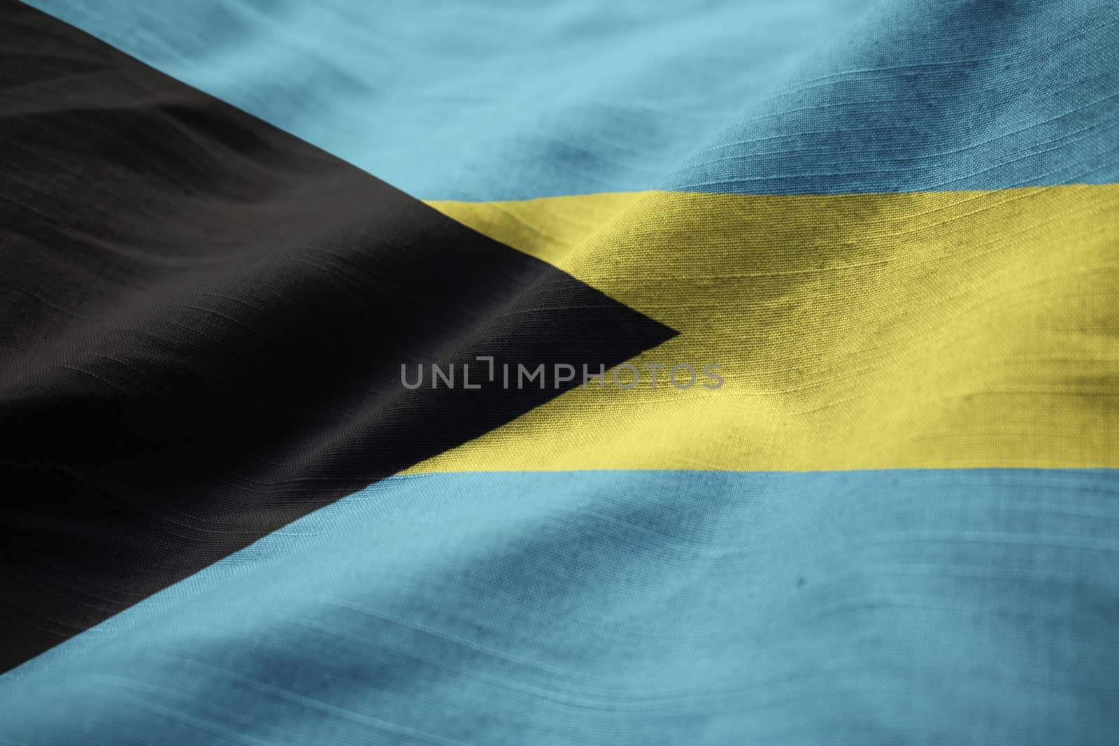 Closeup of Ruffled Bahamas Flag, Bahamas Flag Blowing in Wind by shaadjutt36