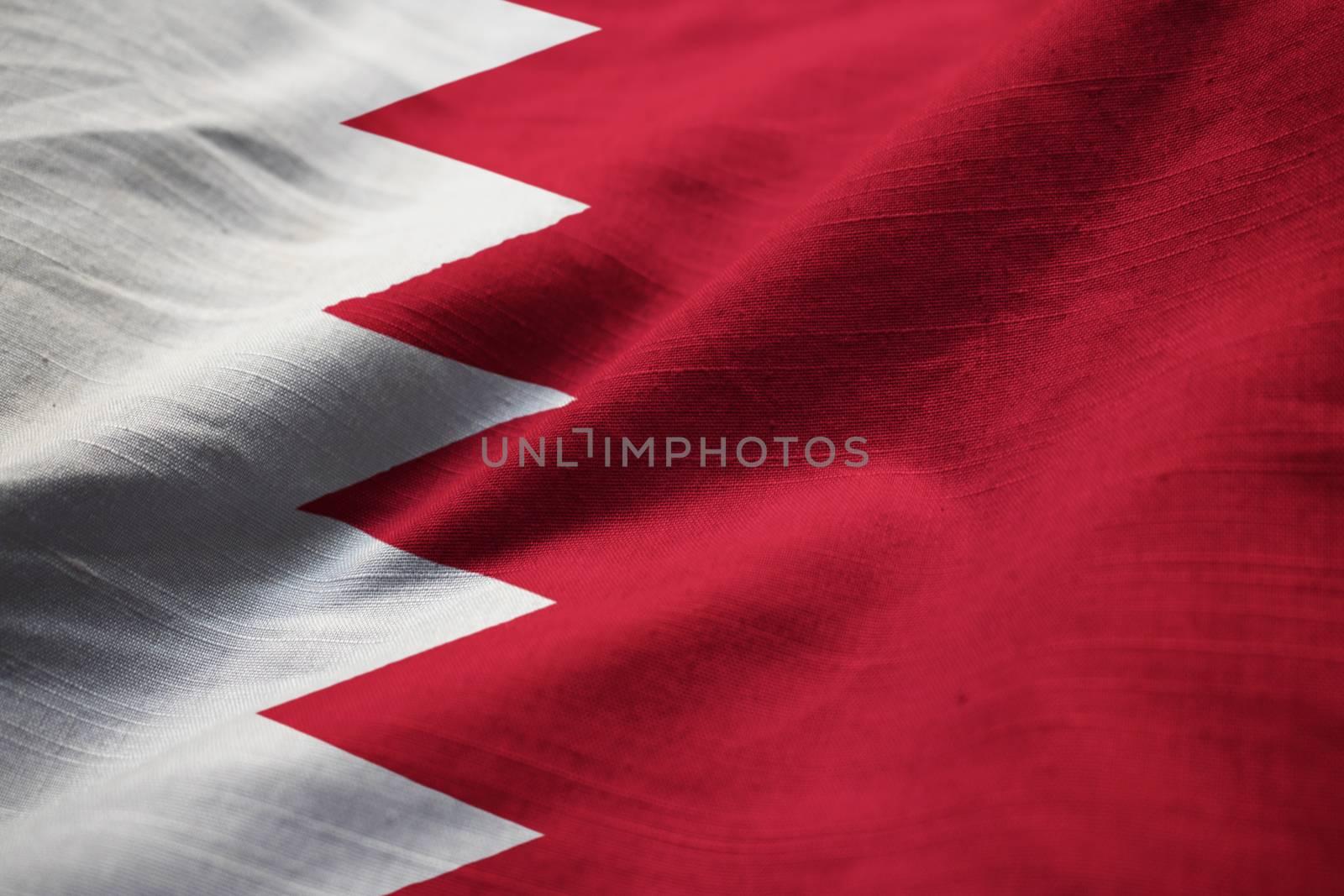 Closeup of Ruffled Bahrain Flag, Bahrain Flag Blowing in Wind