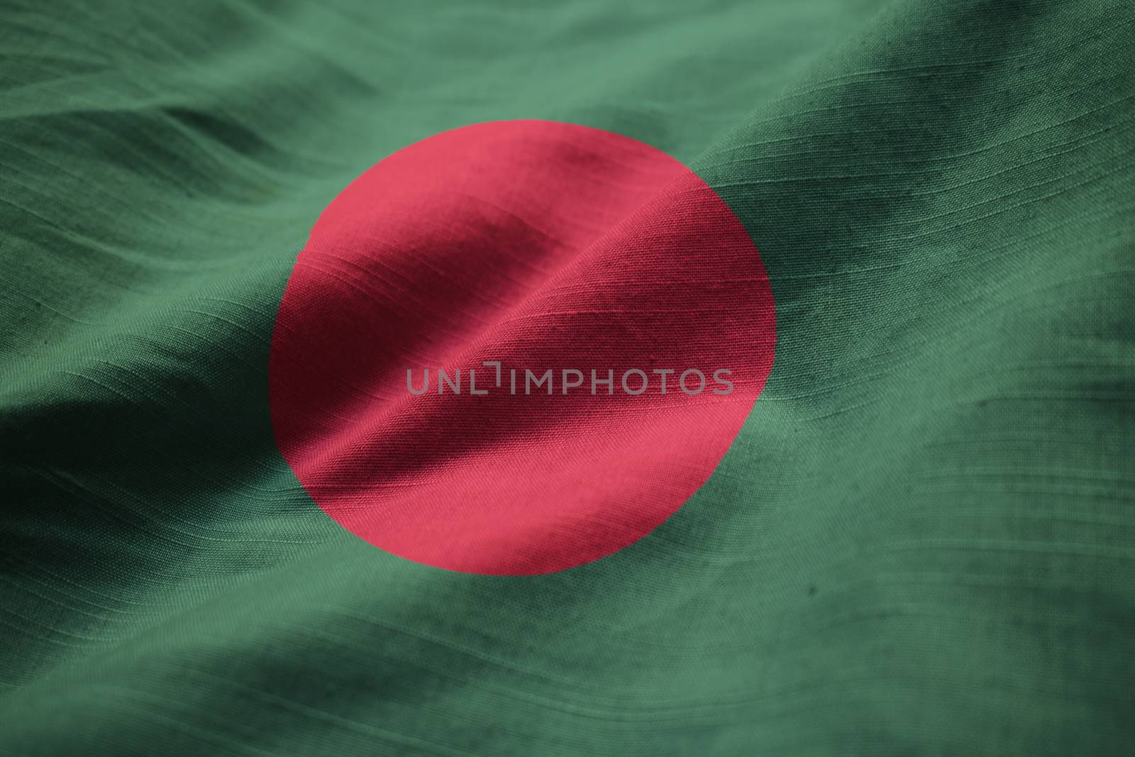 Closeup of Ruffled Bangladesh Flag, Bangladesh Flag Blowing in Wind