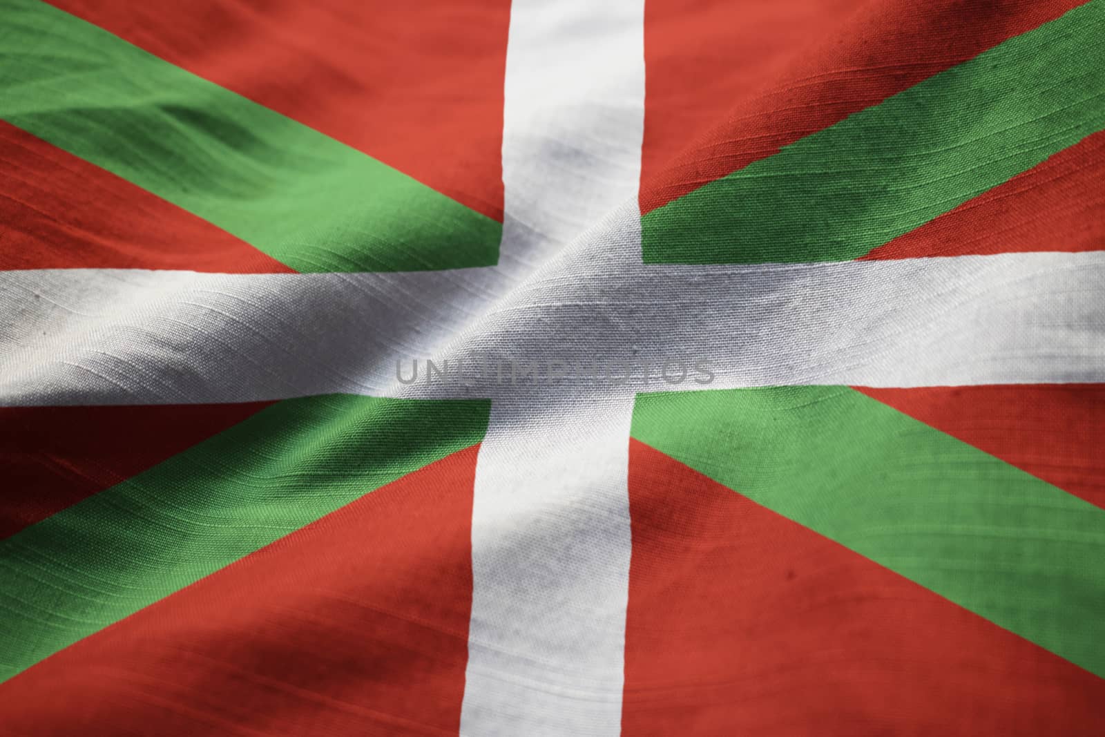 Closeup of Ruffled Basque Country Flag, Basque Country Flag Blowing in Wind