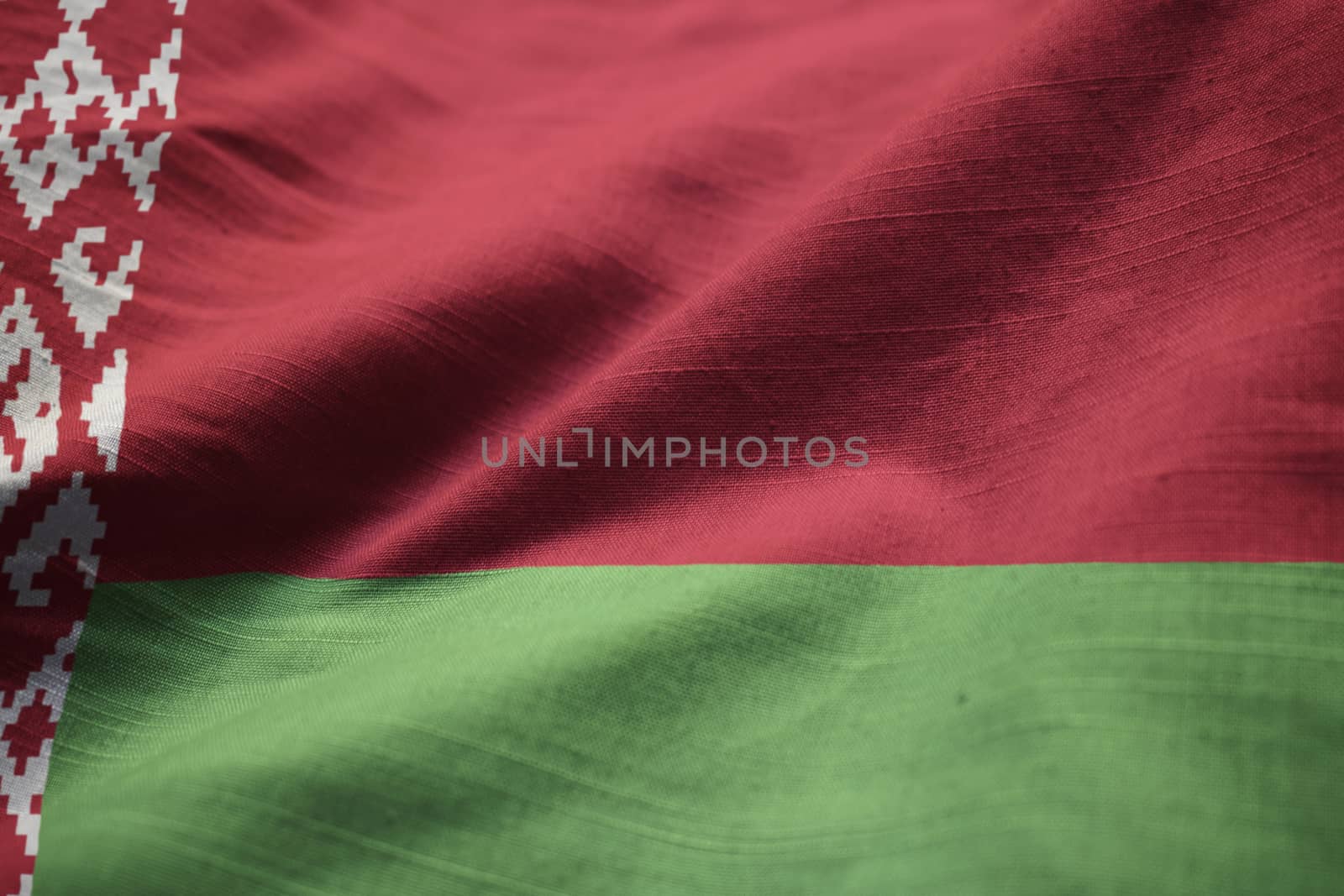 Closeup of Ruffled Belarus Flag, Belarus Flag Blowing in Wind by shaadjutt36