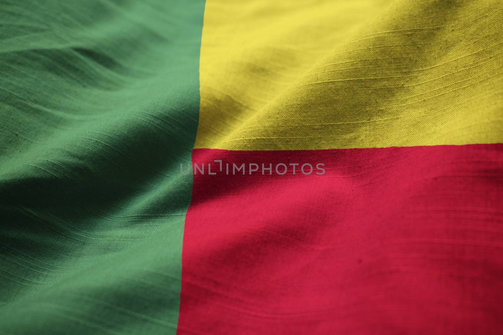 Closeup of Ruffled ​Benin Flag, ​Benin Flag Blowing in Wind