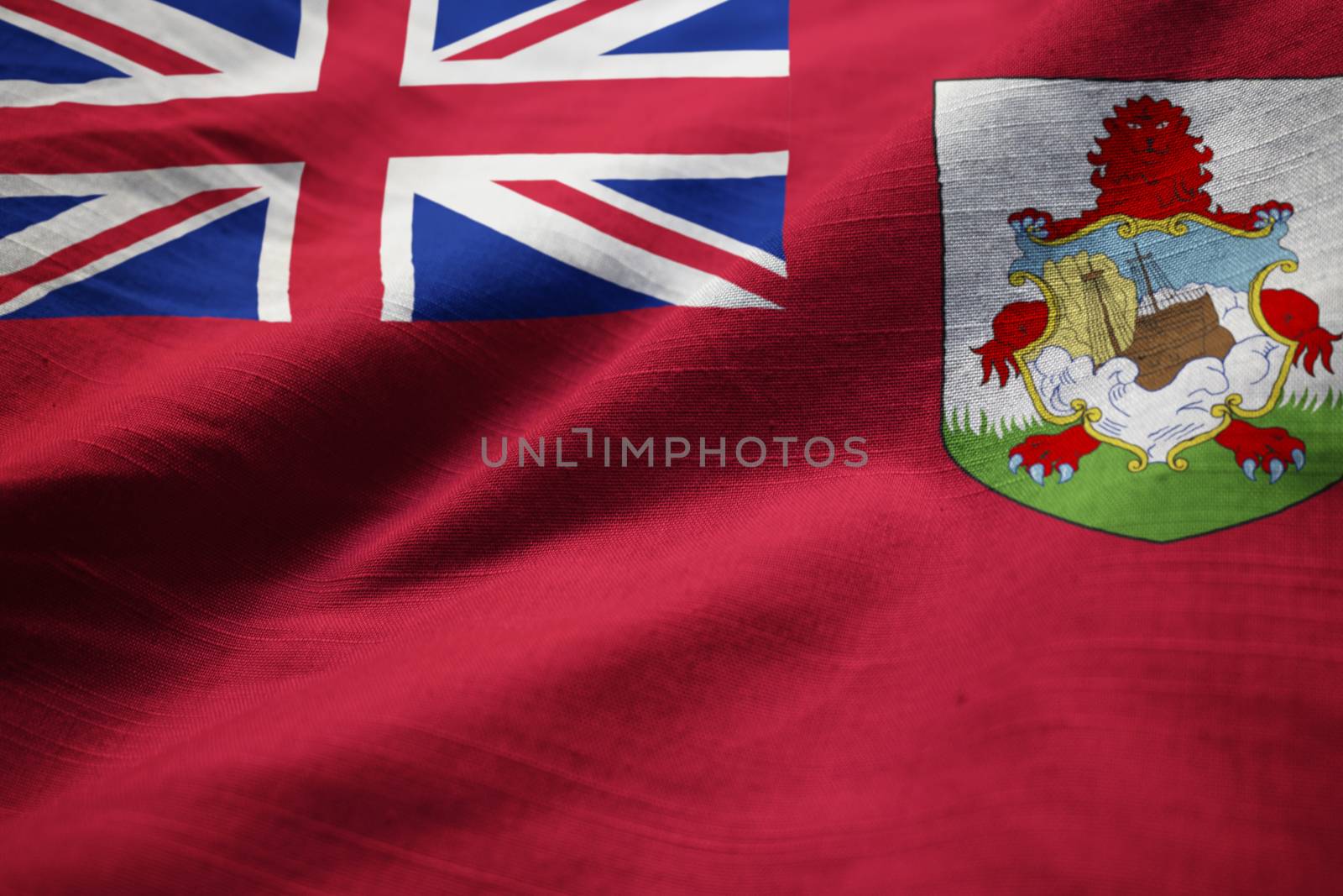 Closeup of Ruffled Bermuda Flag, Bermuda Flag Blowing in Wind