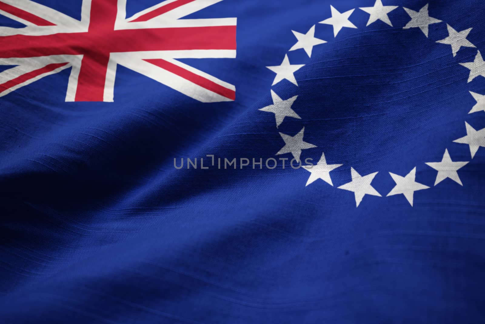 Closeup of Ruffled Cook Islands Flag, Cook Islands Flag Blowing  by shaadjutt36