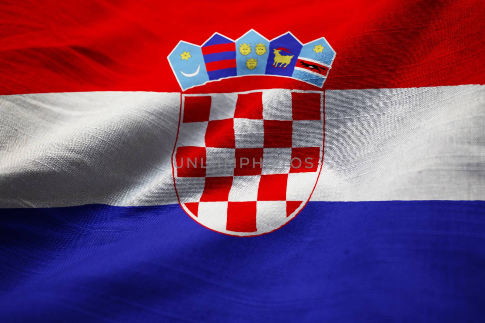 Closeup of Ruffled Croatia Flag, Croatia Flag Blowing in Wind by shaadjutt36