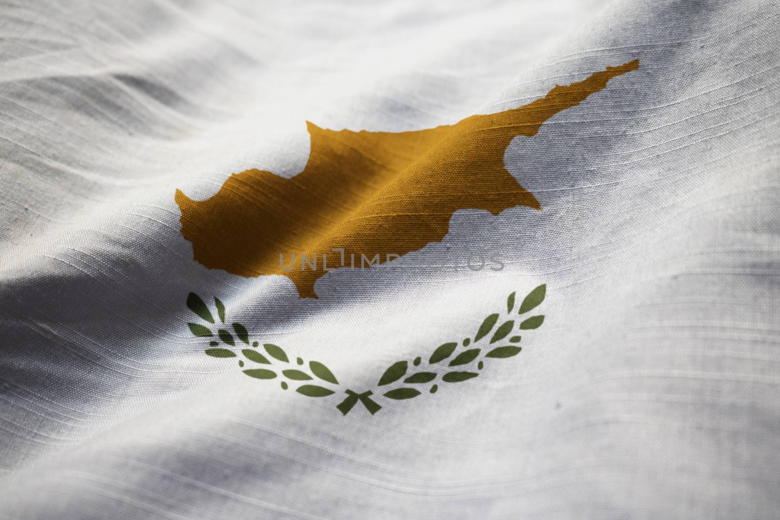 Closeup of Ruffled Cyprus Flag, Cyprus Flag Blowing in Wind