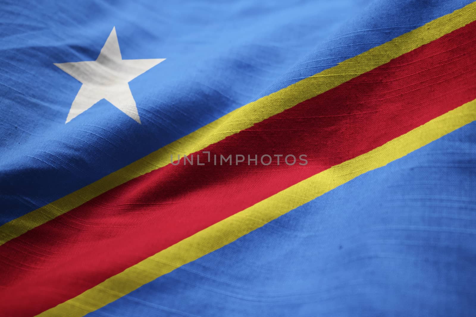 Closeup of Ruffled Democratic Republic of the Congo Flag, Democr by shaadjutt36