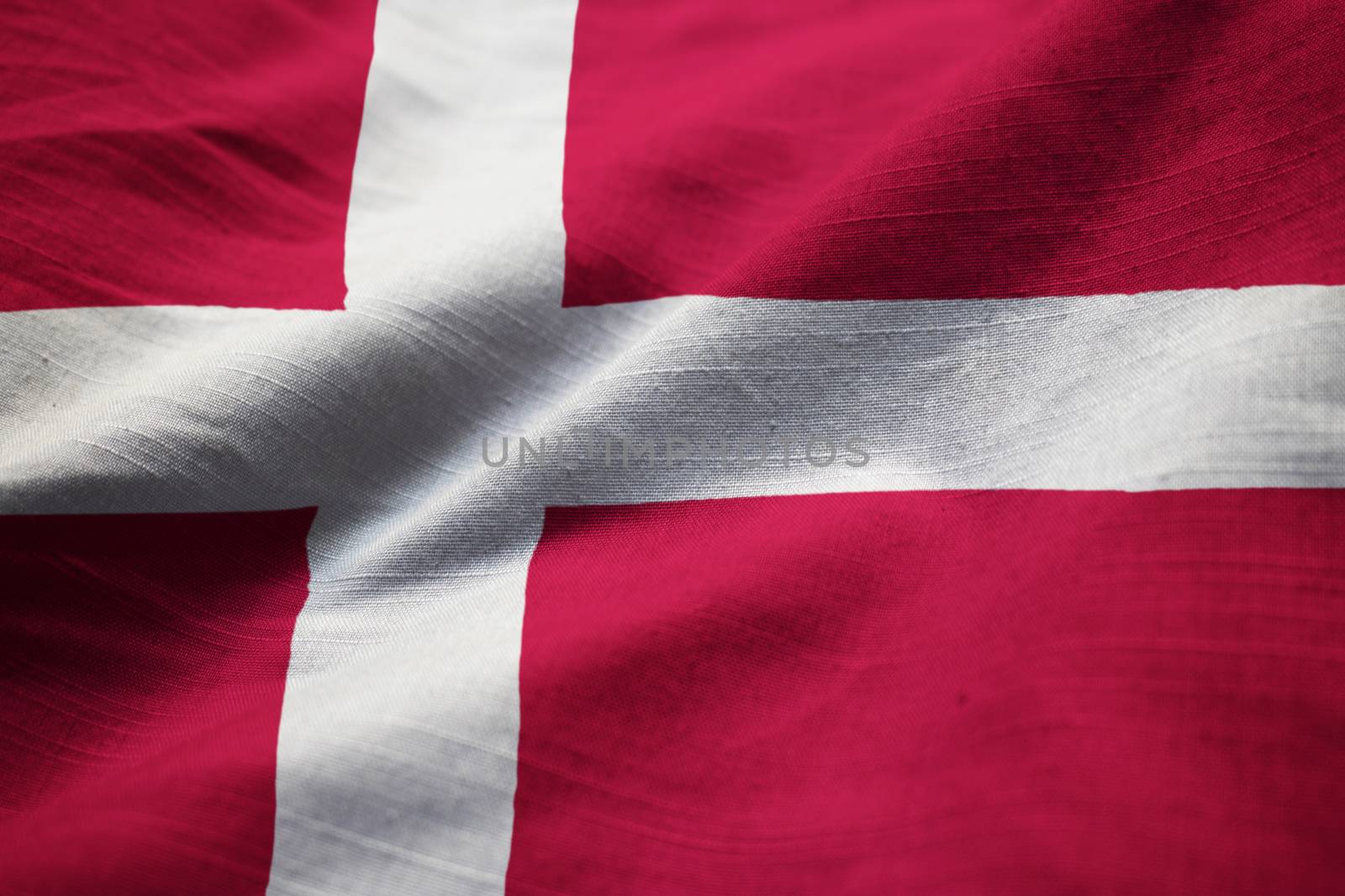 Closeup of Ruffled Denmark Flag, Denmark Flag Blowing in Wind by shaadjutt36