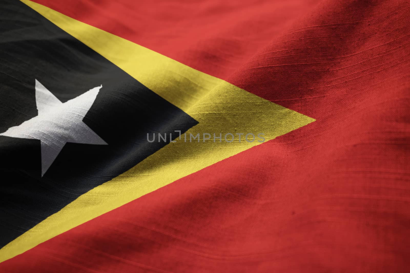 Closeup of Ruffled East Timor Flag, East Timor Flag Blowing in W by shaadjutt36