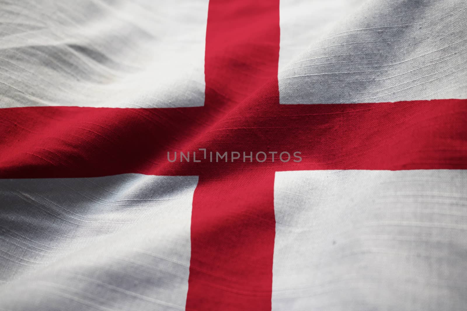 Closeup of Ruffled England Flag, England Flag Blowing in Wind