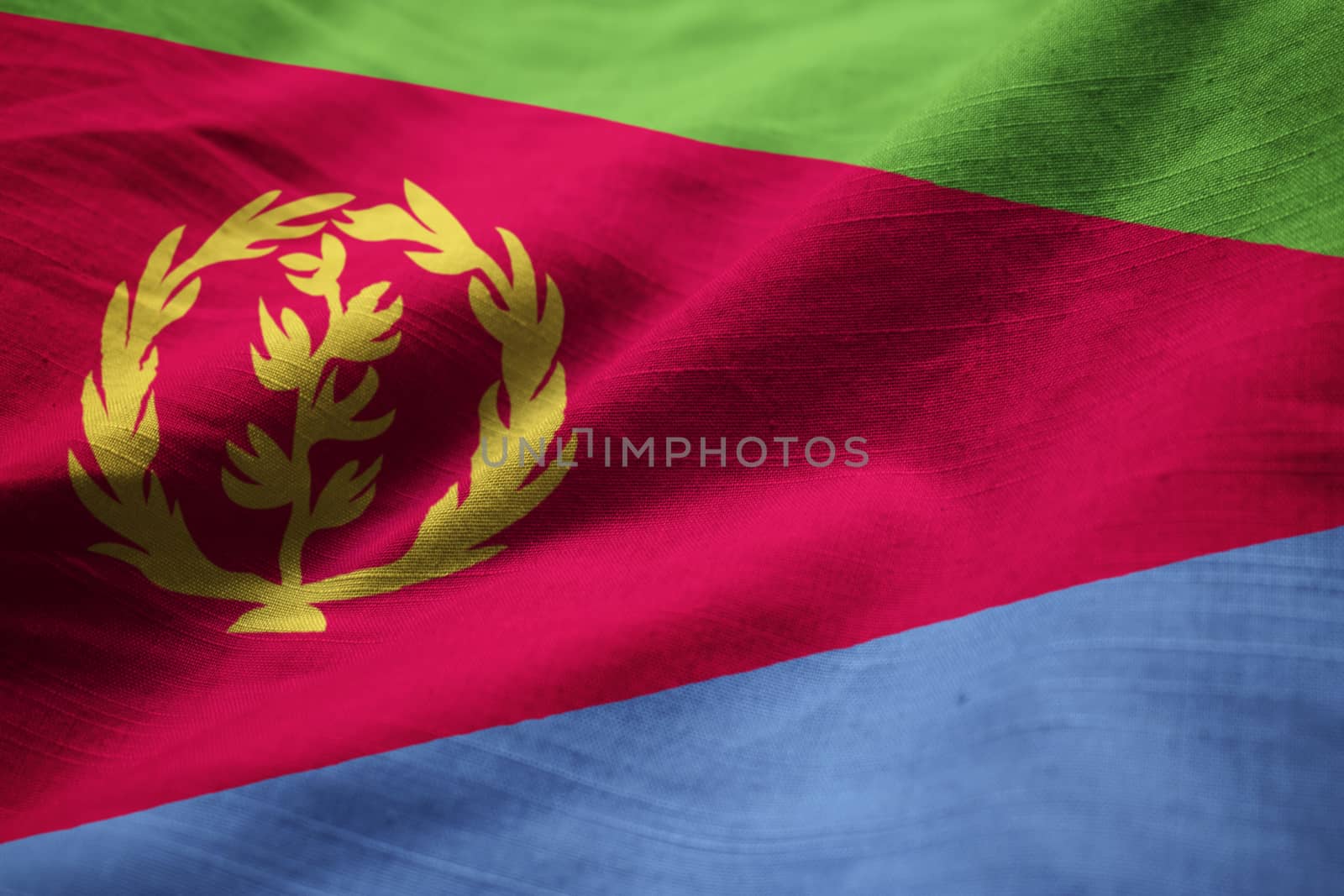 Closeup of Ruffled Eritrea Flag, Eritrea Flag Blowing in Wind by shaadjutt36