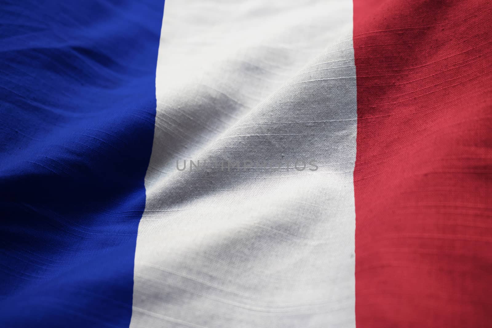 Closeup of Ruffled France Flag, France Flag Blowing in Wind by shaadjutt36