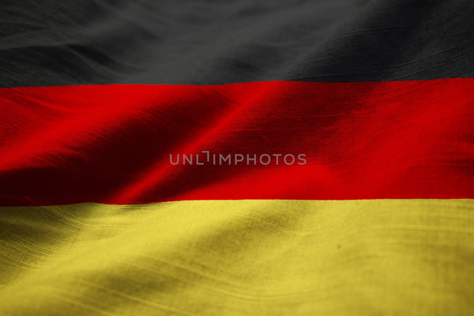 Closeup of Ruffled Germany Flag, Germany Flag Blowing in Wind