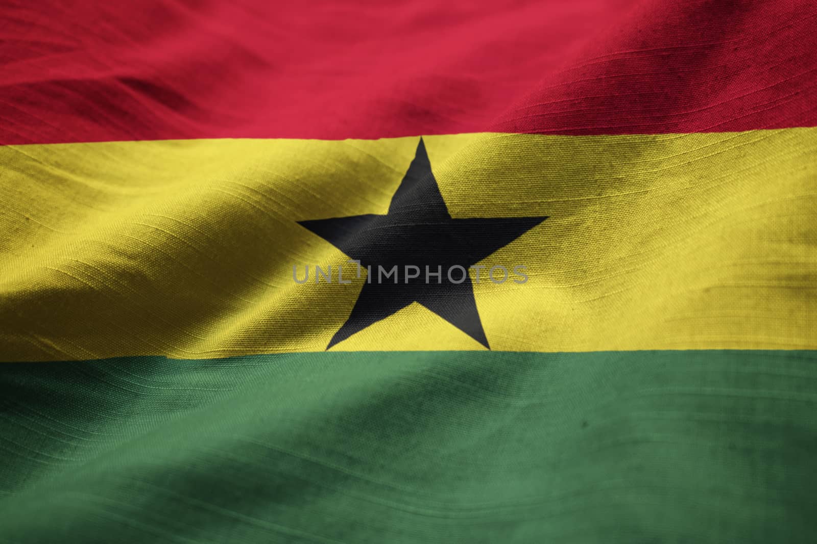 Closeup of Ruffled Ghana Flag, Ghana Flag Blowing in Wind by shaadjutt36