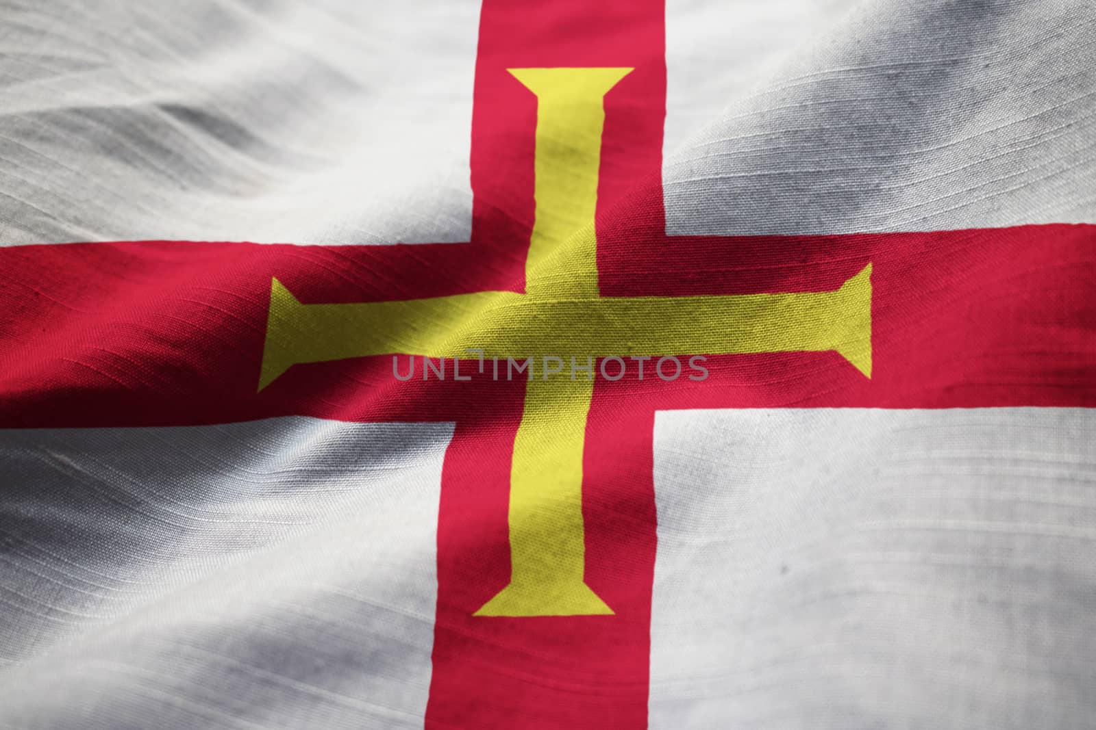 Closeup of Ruffled Guernsey Flag, Guernsey Flag Blowing in Wind by shaadjutt36