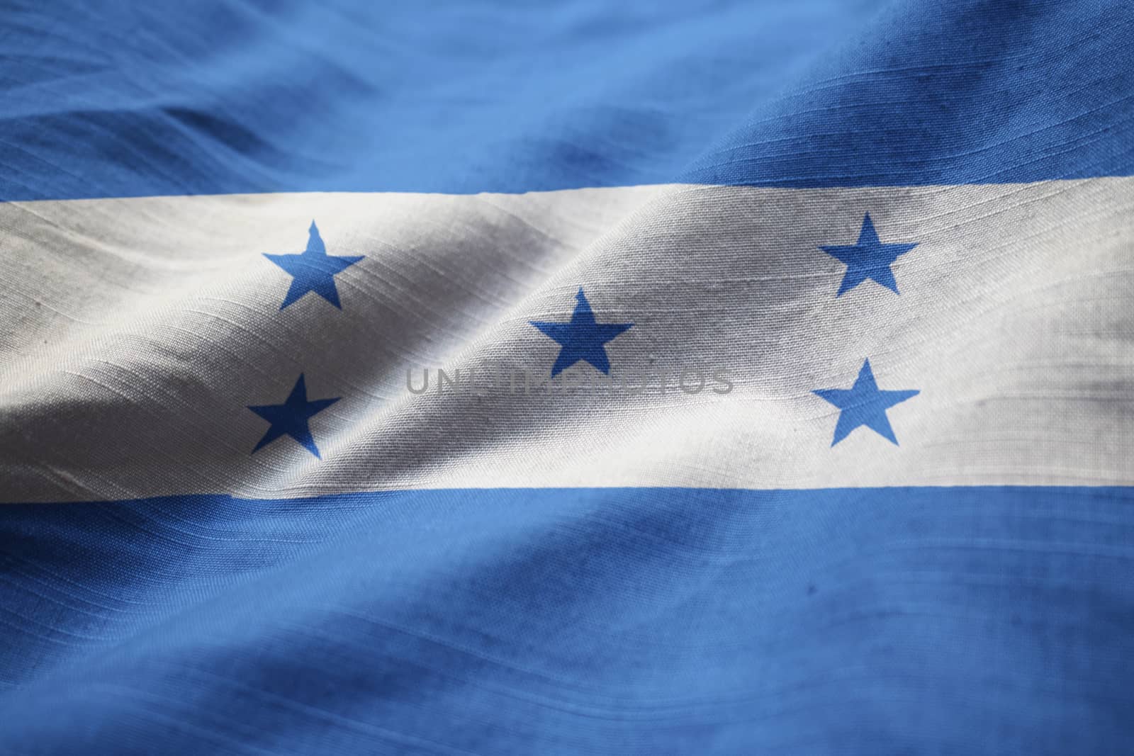 Closeup of Ruffled Honduras Flag, Honduras Flag Blowing in Wind