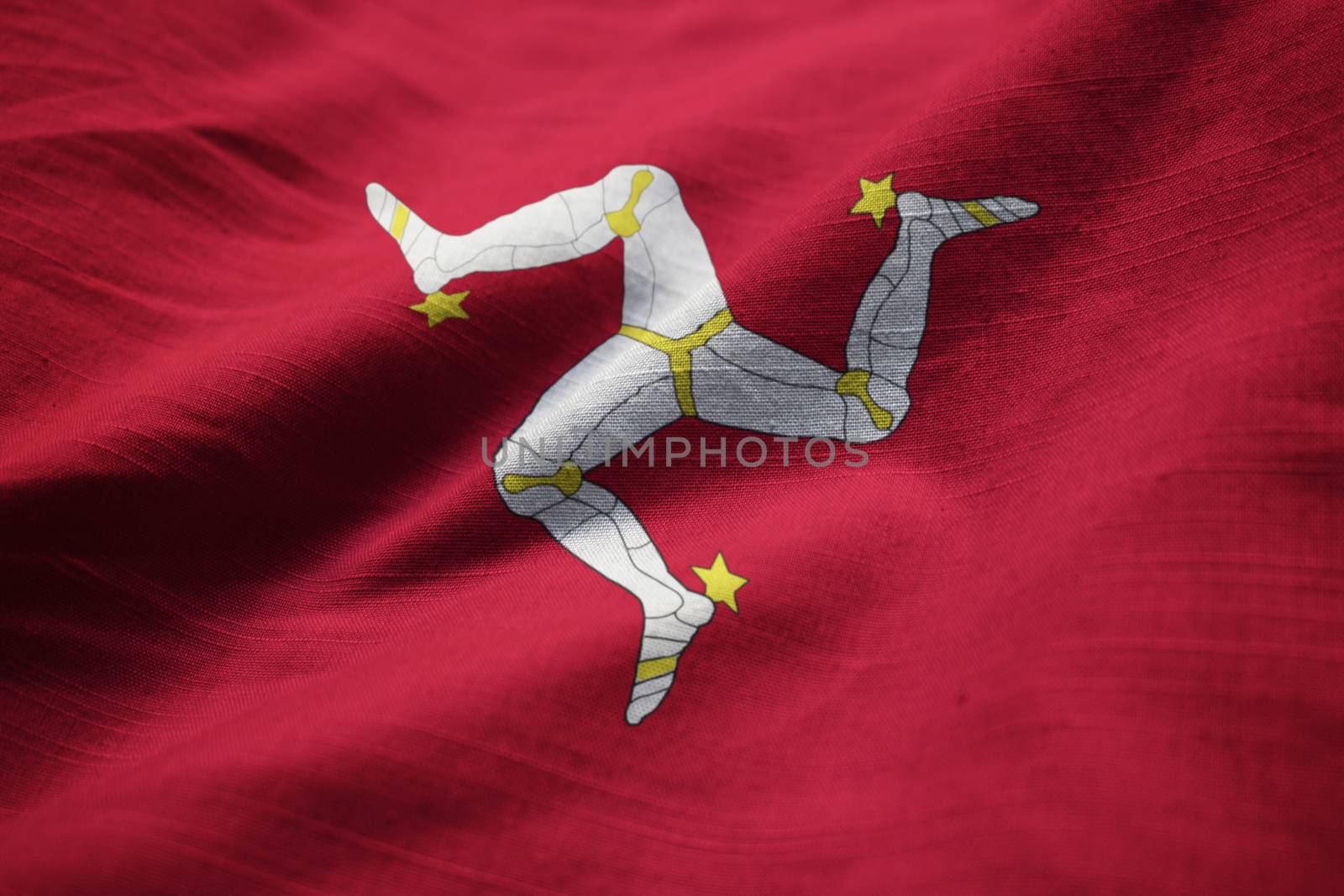 Closeup of Ruffled Isle of Mann Flag, Isle of Mann Flag Blowing  by shaadjutt36