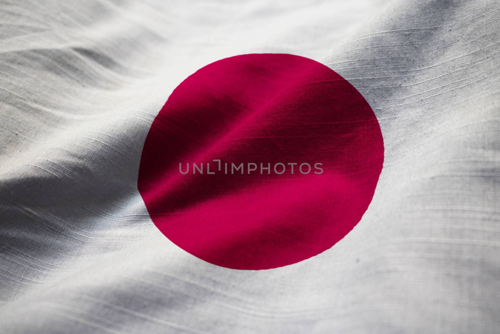 Closeup of Ruffled Japan Flag, Japan Flag Blowing in Wind