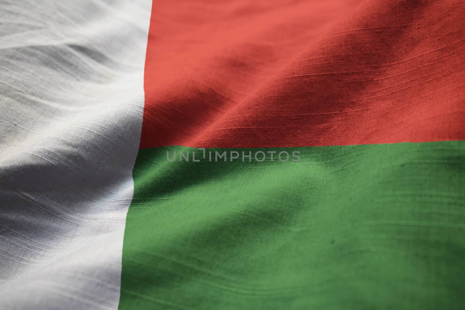 Closeup of Ruffled Madagascar Flag, Madagascar Flag Blowing in W by shaadjutt36