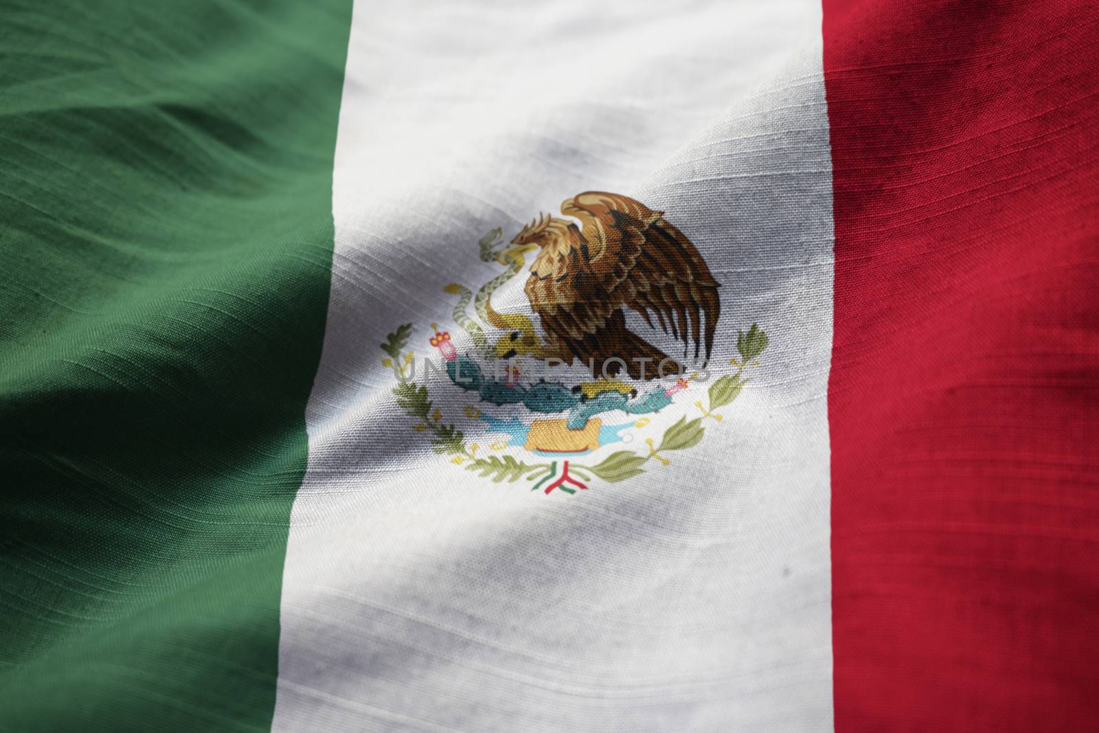 Closeup of Ruffled Mexico Flag, Mexico Flag Blowing in Wind by shaadjutt36