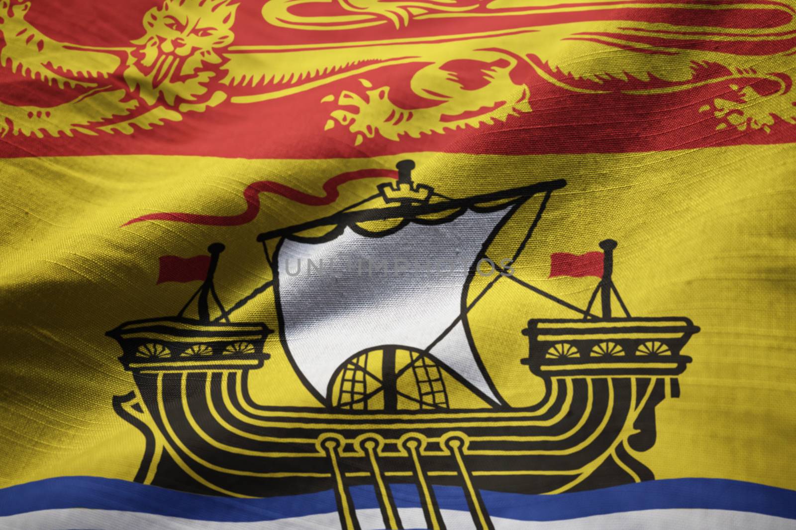 Closeup of Ruffled New Brunswick Flag, New Brunswick Flag Blowin by shaadjutt36