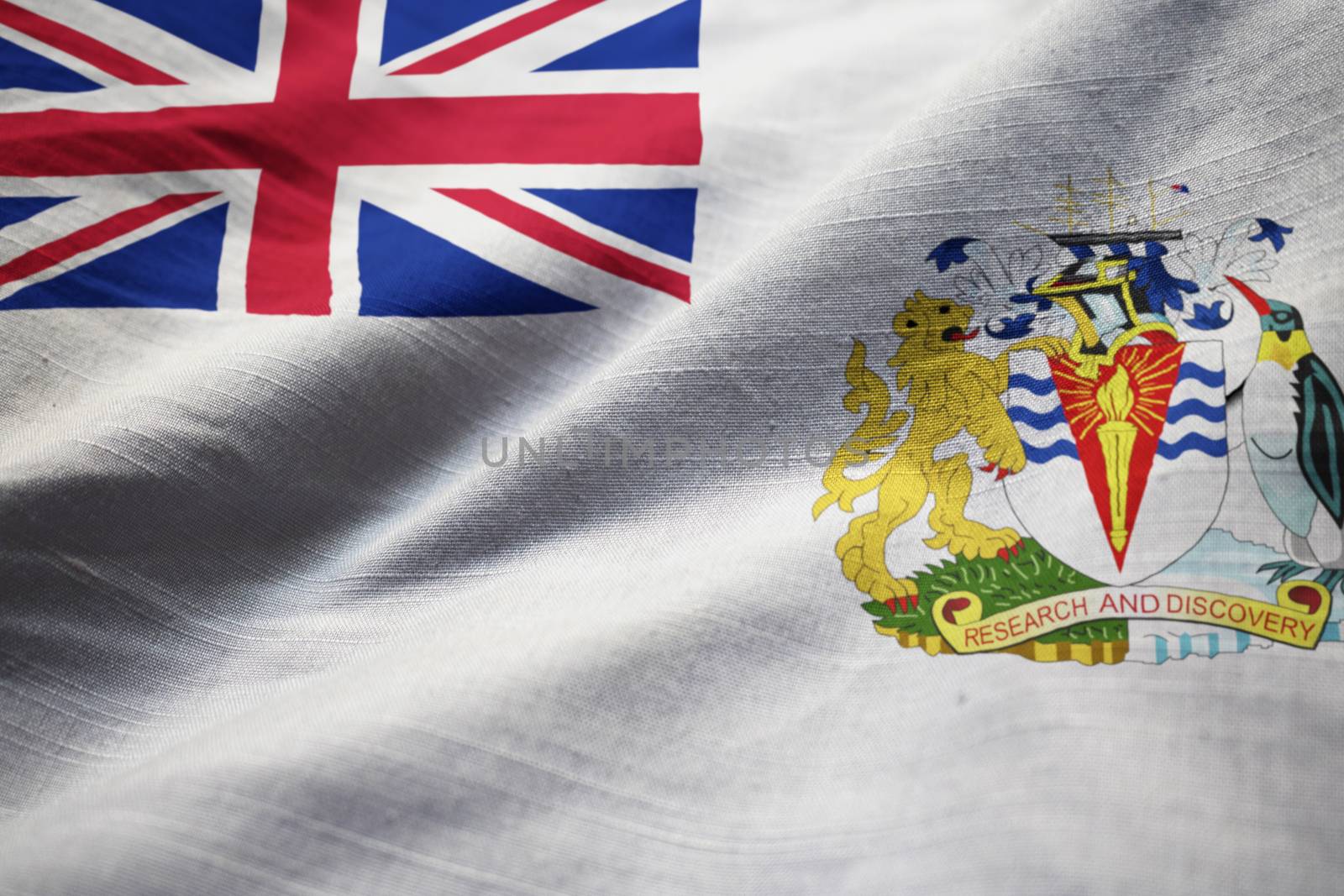 Closeup of Ruffled British Antarctic Territory Flag, British Antarctic Territory Flag Blowing in Wind