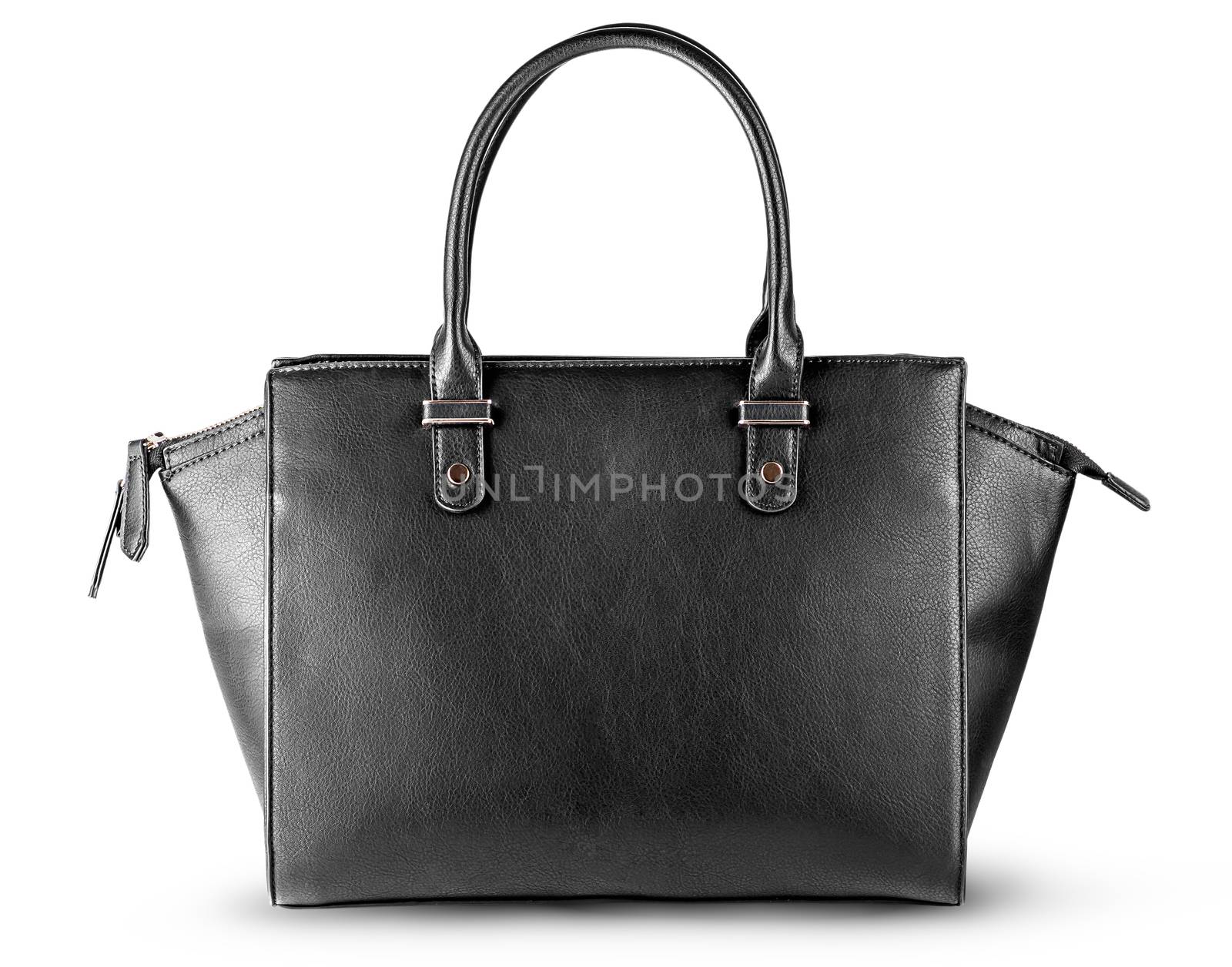 Ladies black leather bag isolated on white background